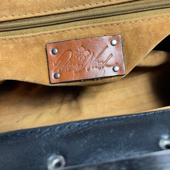 Patricia Nash Black leather & calf hair zebra Stripes silver tone frame Satchel - Picture 10 of 16